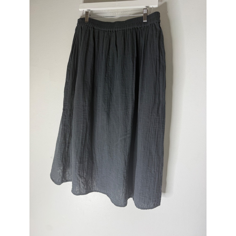 Pact Charcoal Grey Crinkled Gauze Wrap Tulip Midi Skirt Womens Large - Picture 2 of 4